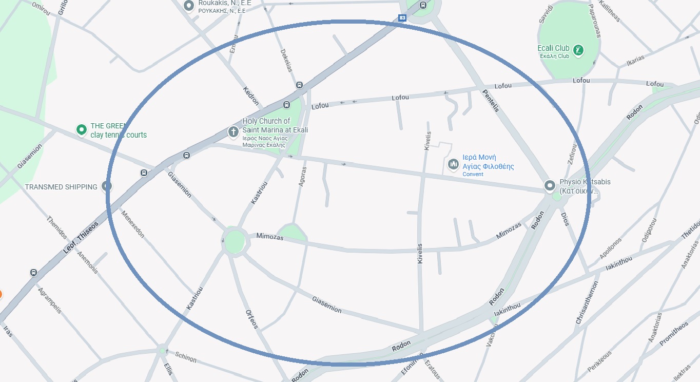 Ekali location map showing proximity to Ekali Club